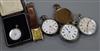 A gentleman's late 1920's Art Deco 9ct gold manual wind wrist watch and five assorted pocket or fob watches.                           