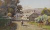 Ridgard Hartley (Exh.1893-1924), watercolour, Figures on a village street, signed, 23 x 36cm                                                                                                                                