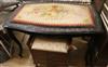 A 19th century French black painted centre table, with tapestry top W.120cm                                                            