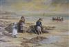 Roderick Lovesey, oil on board, Fisherman's children on the shore, signed, 34 x 48cm                                                   