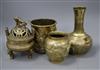 Four 19th / 20th century Chinese bronze vessels including a censer and cover two vases and a brushpot                                  