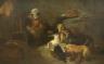 James Rolfe, oil on canvas, 'A Highland Breakfast', interior with woman and dogs, signed, 34 x 52cm                                                                                                                         