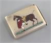 A late Victorian novelty silver and enamel vesta case, 48mm.                                                                           