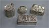 Four embossed silver trinket boxes, various,                                                                                           