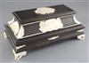 A late 19th century Indian ivory and ebony Trivandrum School of Arts casket, 15.5 x 9in. height 6.25in.                                