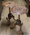 A pair of early Victorian octagonal top occasional tables, in beechwood, the inlaid tops crossbanded in rosewood W.44cm                