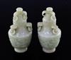 A pair of Chinese carved jade vases and covers, height 12cm                                                                            