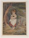 Early 19th century English School, watercolour, Child in woodland, 26 x 18cm, unframed                                                 