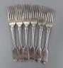 A set of six Victorian silver fiddle pattern dessert forks, London, 1863, 7.5oz.                                                                                                                                            