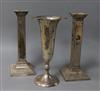 A pair of Gorham sterling silver candlesticks of Doric form and a Shreve & Co specimen vase,                                           