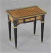 Denis Hillman. A Louis XVI style parquetry inlaid miniature table a ecrire, constructed of ten different woods, width 2.25in.          
