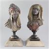 A pair of Austrian terracotta cold painted busts of Moors, overall 13.5in.                                                             
