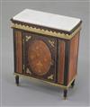 Denis Hillman. A Louis XVI style marquetry inlaid marble topped side cabinet, height 3.25in. width 2.75in.                             