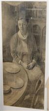 Jane Bond (b. 1939- ) pencil study of a woman seated at a table 117 x 48cm.                                                            