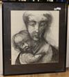 English School, mid 20th century, charcoal abstract portrait, mother and child 64 x 58cm.                                              