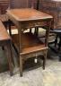 A pair of George III style mahogany rectangular occasional tables with leather inset tops, width 50cm, depth 69cm, height 49cm                                                                                              