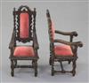 Denis Hillman. A pair of Victorian style Carolean design miniature oak elbow chairs, height 4in.                                       