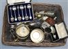 A silver-mounted plated hip flask and assorted plated ware                                                                             