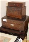 A Victorian Tunbridgeware tea caddy, a George III writing slope and two other boxes                                                    