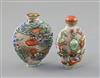 Two Chinese enamelled and moulded porcelain snuff bottles, Jiaqing porcelain four character marks and of the period (1796-1820) H. 7.3 