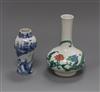 A Chinese famille verte dragon vase with Yongzheng mark and a Chinese blue and white vase tallest 18cm                                 