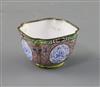 A Chinese enamel on copper cup, 18th century, W. 4.8cm, hairlines to interior                                                          