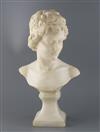 An early 20th century French carved marble bust of a young woman, height 17.5in.                                                       