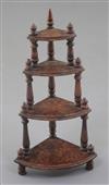 Denis Hillman. A Victorian stained beech four tier miniature bowfronted corner whatnot, height 5in.                                    