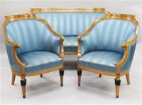 A Biedermeier satin birch three piece suite,                                                                                           