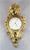 J Eckstrom of Stockholm. A Swedish carved giltwood cartel clock, height 36in.                                                          