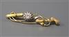 An early 20th century yellow metal and diamond set foliate bar brooch, 51mm.                                                           