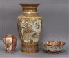 Two Japanese Kutani vases and a bowl tallest 33cm                                                                                      