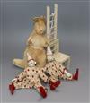 A plush kangaroo and two carved wood Pierrot toys                                                                                      