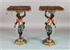 A pair of late 19th century Florentine carved and painted wood blackamoor occasional tables, W.1ft 8in. D.1ft 8in. H.2ft 8in.          