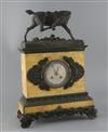 A Charles X French bronze and Sienna marble mantel clock, width 12.5in. height 17.25in.                                                