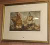 Frank Brangwyn, colour print, galleons at sea, signed in pencil, 37 x 59cm                                                             