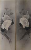 Japanese School, pair of prints, cranes on pine branches 60 x 18cm unframed                                                            