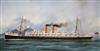 Attributed to Antonio De Simone (1851-1907) R.M.S Ortona with Vesuvius beyond, 9.75 x 18in.                                            