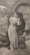 After Edward Robert Hughes (1851-1914), a mezzotint depicting lovers on a balcony,                                                     