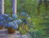 Ann Hutchison, pastel, Garden scene with hydrangeas, 18 x 23cm                                                                         