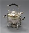 A Christopher Dresser-style plated tea kettle, burner and stand                                                                        