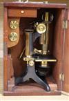 A 19th century mahogany cased microscope                                                                                               