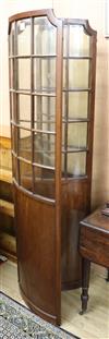 An Edwardian part glazed mahogany three fold bow fronted draught screen W.138cm approx.                                                