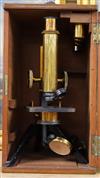 An early 20th century W Watsons & Sons mahogany cased microscope                                                                       