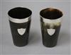 A pair of late Victorian silver mounted horn beakers, Atkin Brothers, Sheffield, 1887,                                                 