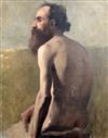 Albert de Belleroche (1864-1944) Nude study of a seated man 34 x 27in., unframed                                                       