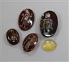 Five unmounted oval intaglio hardstones.                                                                                               