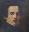 19th century Continental School, oil on canvas, portrait of a young man, 36 x 30cm, unframed                                           