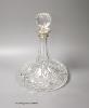 A modern silver collared cut glass ship's decanter, height 28cm.                                                                                                                                                            