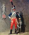 Adolphe Yvon (French, 1817-1893) Full length portrait of a cavalry officer 22.5 x 19in.                                                